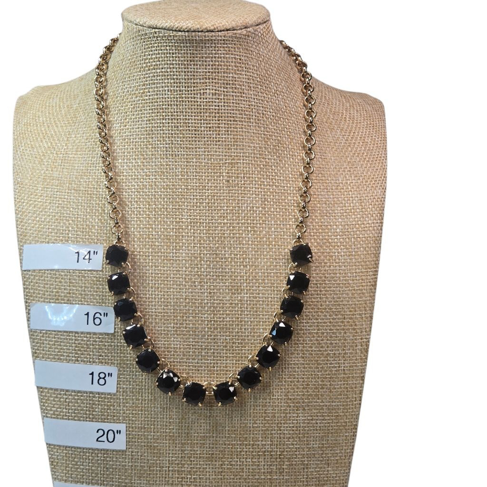 Kate Spade Squared Away Bib Necklace Goldtone Black Crystals Sparkling Collar